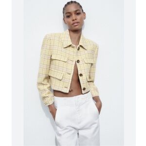 NWT Zara Yellow and Cream Plaid Blazer Size S